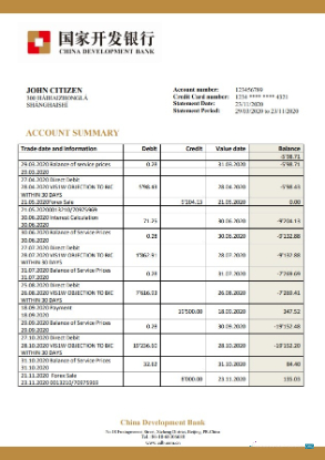Download China Development bank statement word